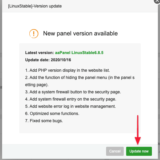 Hướng dẫn cập nhật phiên bản aaPanel 5 Hướng dẫn update version aaPanel