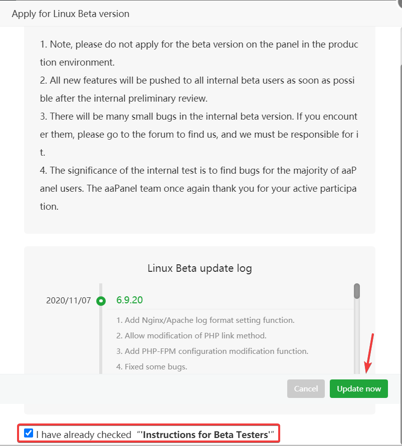 Hướng dẫn cập nhật phiên bản aaPanel 7 Hướng dẫn update version aaPanel