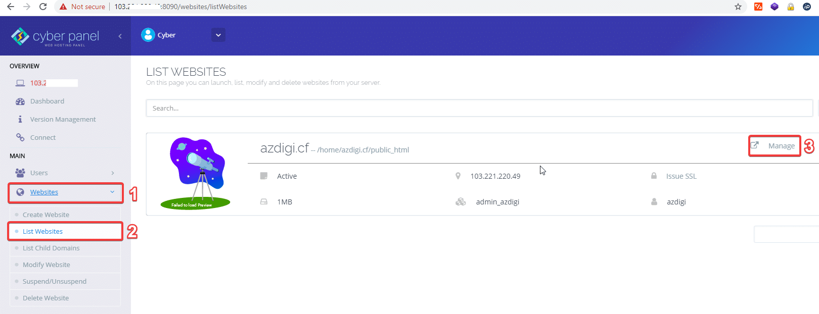 Hướng dẫn thêm Website lên CyberPanel 5 website3