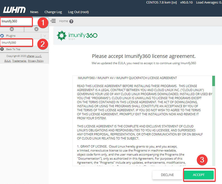 Hướng dẫn cài đặt Imunify360 lên cPanel 5 whm imunify2